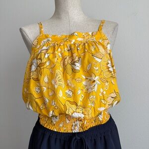 LOFT Outlet Yellow Floral Cami Tank Top Smocked Waist XS Petite
